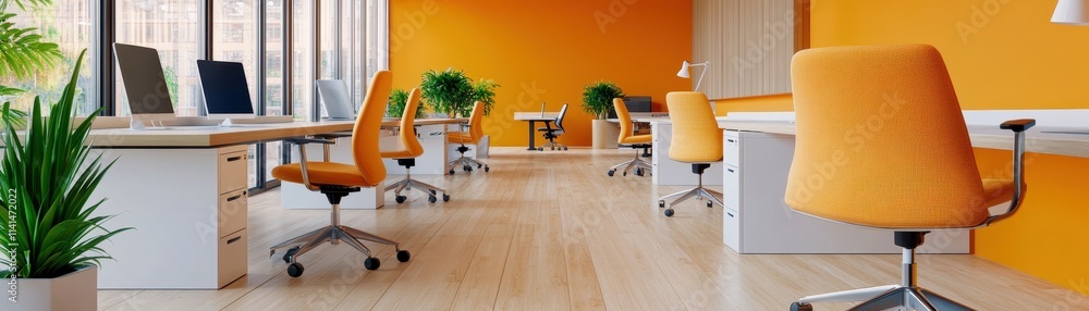 Fototapeta premium Tailored adjustable lighting enhances productivity and ambiance in a modern coworking space.