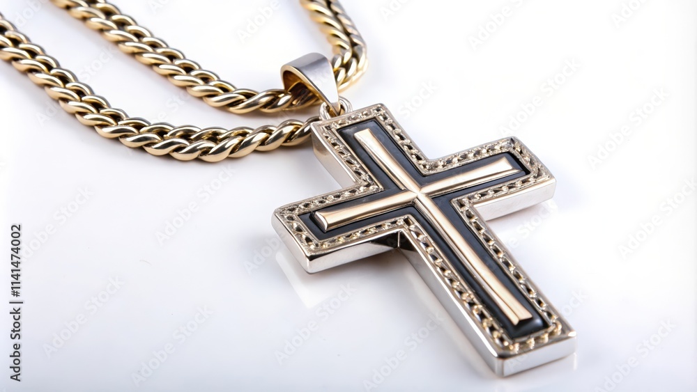 Gold Chain with Black and Gold Cross Pendant Gold Chain with Black and Gold Cross Pendant