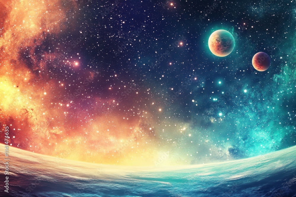 Obraz premium Celestial Landscape Featuring Planets And Nebulae