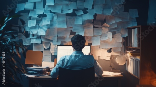 Businessman hold long to do list, paper document, shopping bill, tax invoice. Time management or payment concept. Impossible agenda