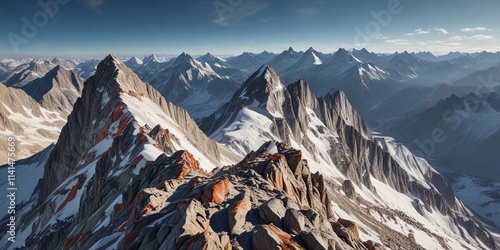 Panoramic view of alpinista on rocky summit ridge of Joderhorn , estremit?, panorama, spigolo