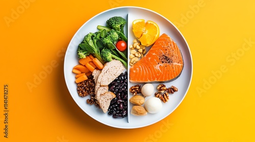 A colorful plate showing diabetic meal portions for educational purposes