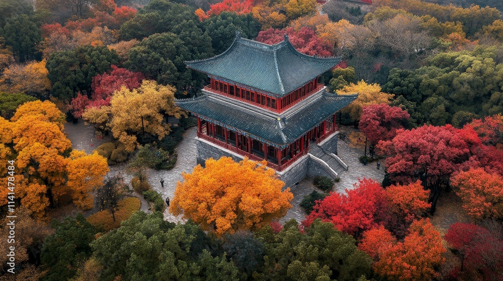 A vibrant autumn scene featuring a traditional building surrounded by colorful foliage. A vibrant autumn scene featuring a traditional building surrounded by colorful foliage.