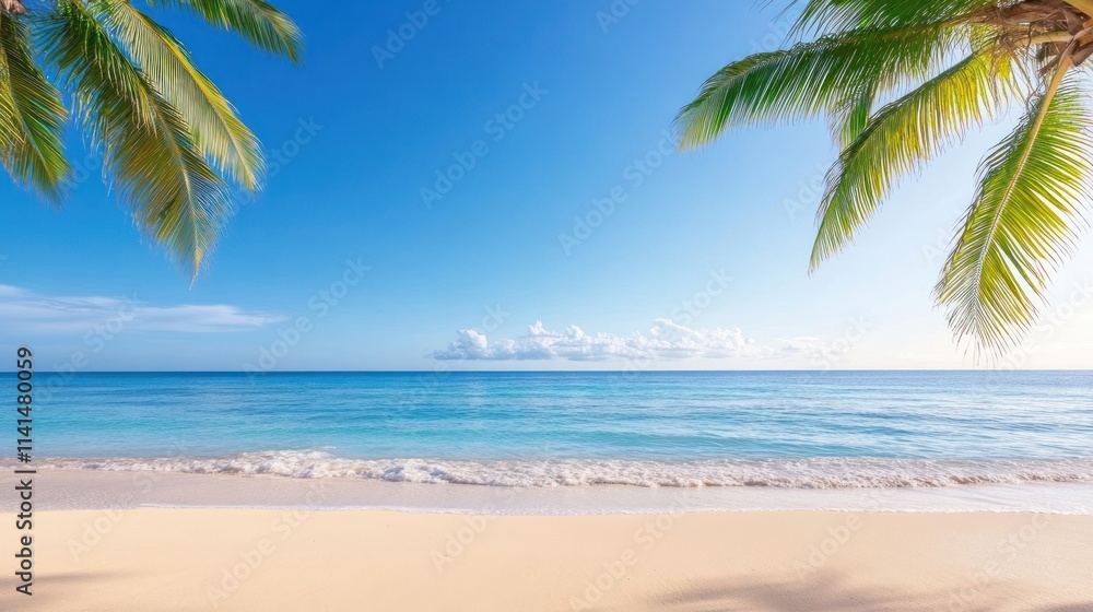 Serene beach scene with clear water and palm trees. Serene beach scene with clear water and palm trees.