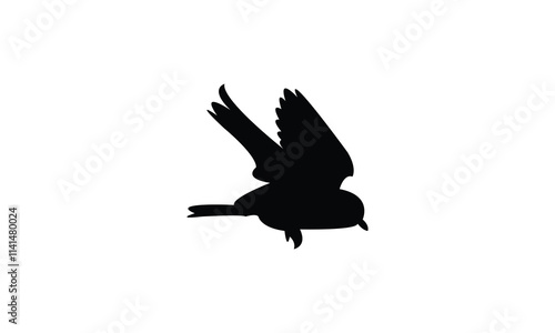 Flying Thrush Bird Silhouette Design  And Vector Illustration. 