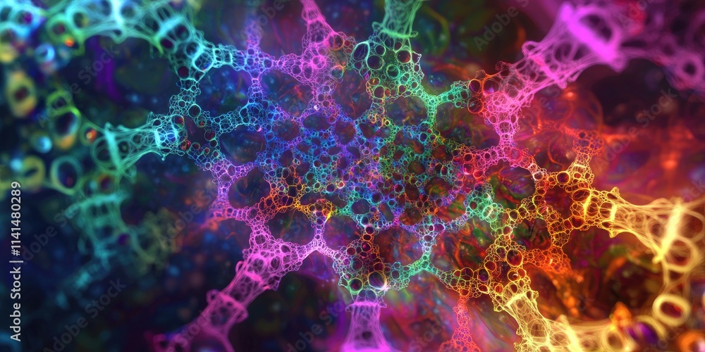 A scientific rendering of a virus mutating, with changing structures in vivid colors. A scientific rendering of a virus mutating, with changing structures in vivid colors.