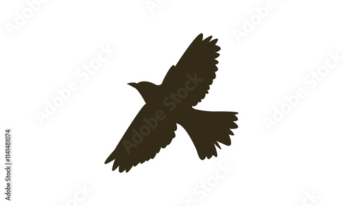 Flying Thrush Bird Silhouette Design  And Vector Illustration. 