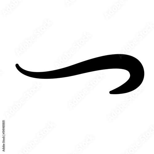 Swoosh underline, swish, swoop line vector. Caligraphic swivel curved. Element for typography. Black brush stroke. Isolated on white background. Retro style text tail