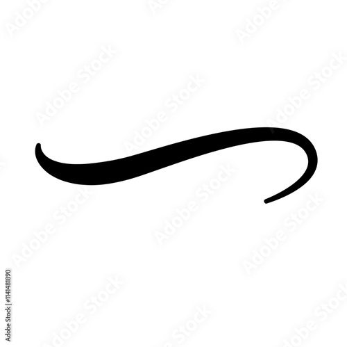 Swoosh underline, swish, swoop line vector. Caligraphic swivel curved. Element for typography. Black brush stroke. Isolated on white background. Retro style text tail