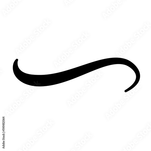 Swoosh underline, swish, swoop line vector. Caligraphic swivel curved. Element for typography. Black brush stroke. Isolated on white background. Retro style text tail