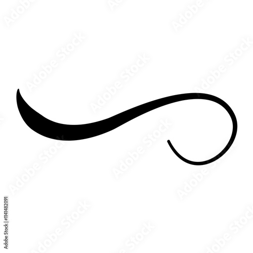 Swoosh underline, swish, swoop line vector. Caligraphic swivel curved. Element for typography. Black brush stroke. Isolated on white background. Retro style text tail