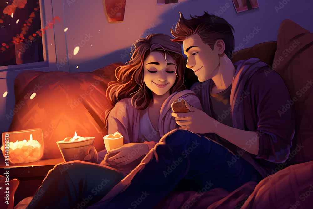 A Cozy and Romantic Movie Night-In Memories - Boyfriend and Girlfriend Bonding Over their Favorite Film A Cozy and Romantic Movie Night-In Memories - Boyfriend and Girlfriend Bonding Over their Favorite Film