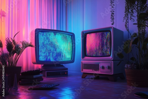 Retro Televisions Illuminate A Room With Neon Lights
