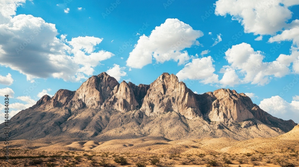 Majestic mountain range under a vibrant blue sky with fluffy clouds. Majestic mountain range under a vibrant blue sky with fluffy clouds.
