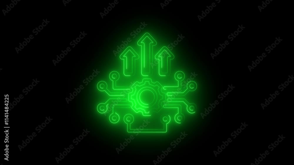 Setting circuit icon animation by green color neon on black background. Setting circuit icon animation by green color neon on black background.