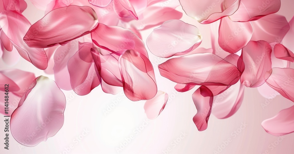 Fototapeta premium A collection of delicate pink flower petals floating gracefully in soft light.