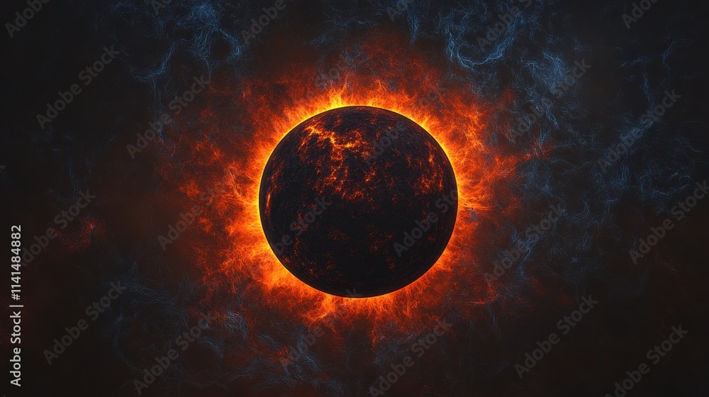 Glowing Solar Eclipse with Fiery Halo and Dark Background Atmosphere Glowing Solar Eclipse with Fiery Halo and Dark Background Atmosphere
