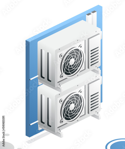 Two Outdoor Units of Air Conditioner. Isometric Concept.