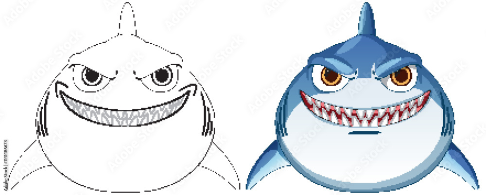 Obraz premium Smiling Cartoon Shark Illustration