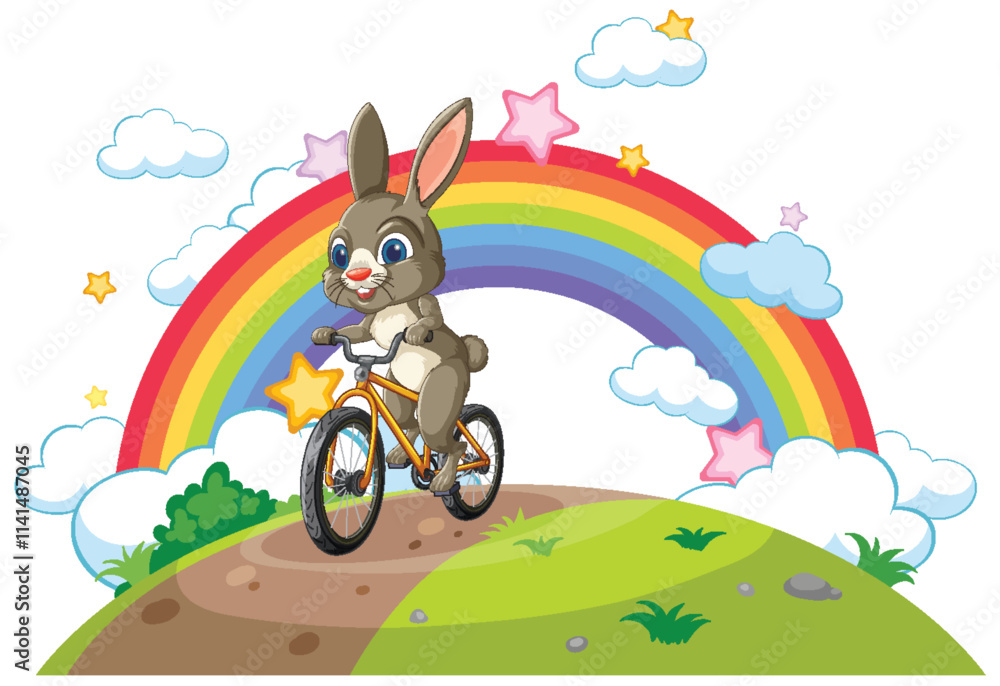 Fototapeta premium Bunny Biking Under a Rainbow