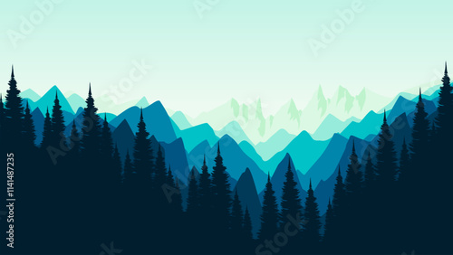 landscape with mountains vector illustration good for poster template, web banner, blog banner, website background, tourism promo poster, adventure design backdrop and advertising