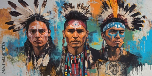 Three Native Men with Feathers photo