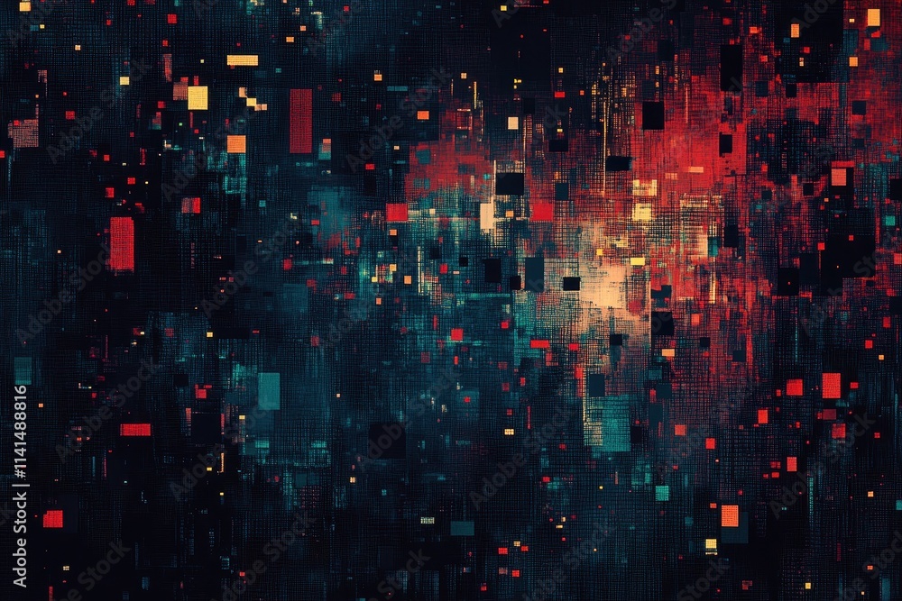Abstract Digital Grid Pattern With Red And Teal Squares Abstract Digital Grid Pattern With Red And Teal Squares