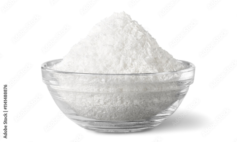 Coarse table salt in the glass bowl Coarse table salt in the glass bowl