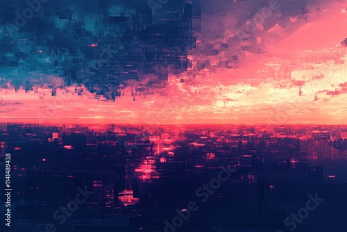 Abstract Digital Sunset Cityscape Painting