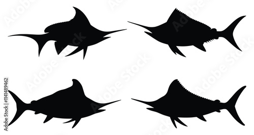 Set of marlin fish silhouettes vector illustration