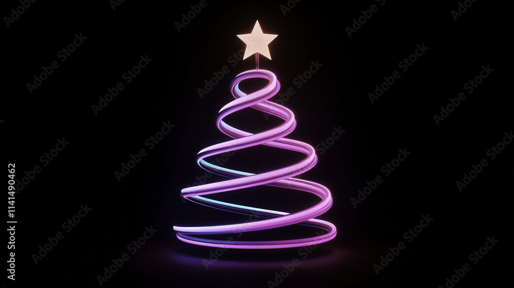 neon Christmas tree with vibrant hues of pink and purple, topped with glowing star, creates festive and modern holiday atmosphere