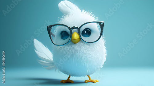 3D Render Fluffy Bird Wearing Glasses