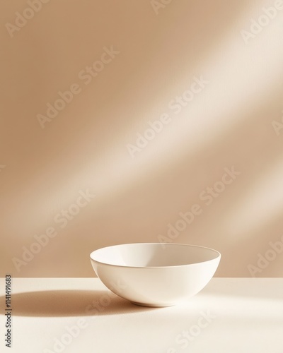 Matte white surface with a soft beige background and natural light from above, empty product display space, clean minimalist effect ideal for modern, neutral, and elegant presentations