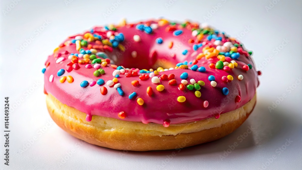 Close-Up of a Colorful Donut with Pink Icing and Sprinkles in Low Light Photography for Delicious Pastry Lovers