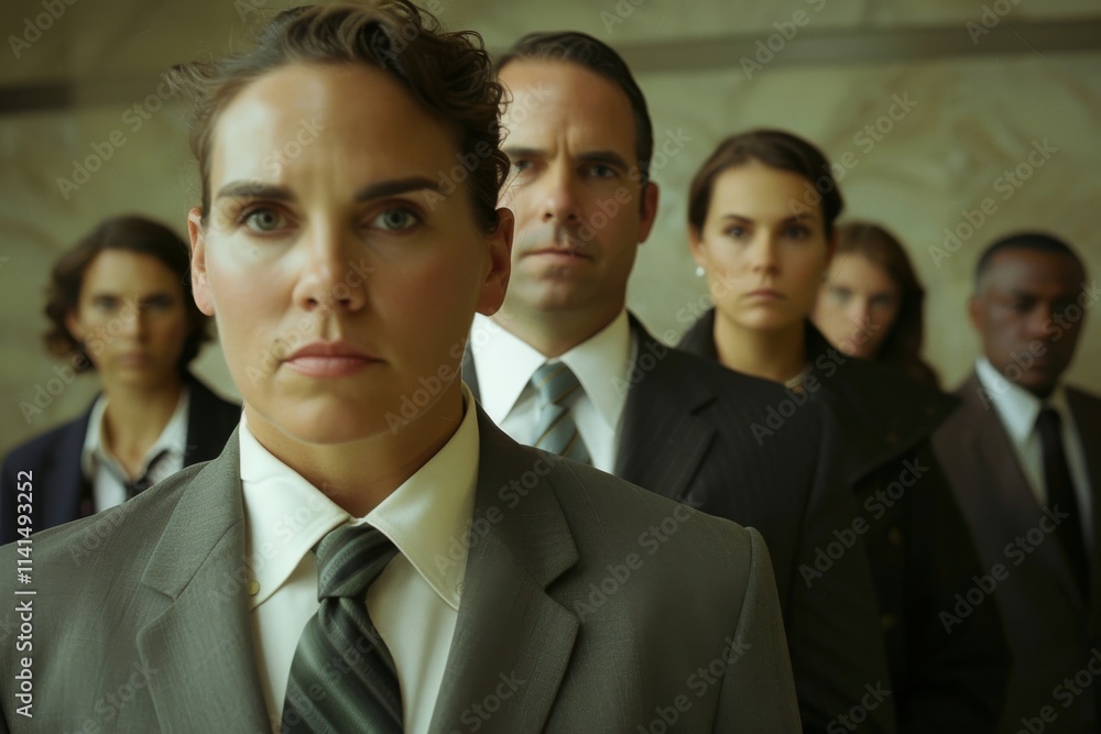 Portrait of business people standing in a row and looking at camera Portrait of business people standing in a row and looking at camera