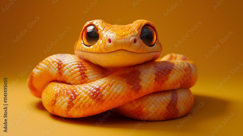 Fototapeta premium Adorable Orange Snake 3D Illustration