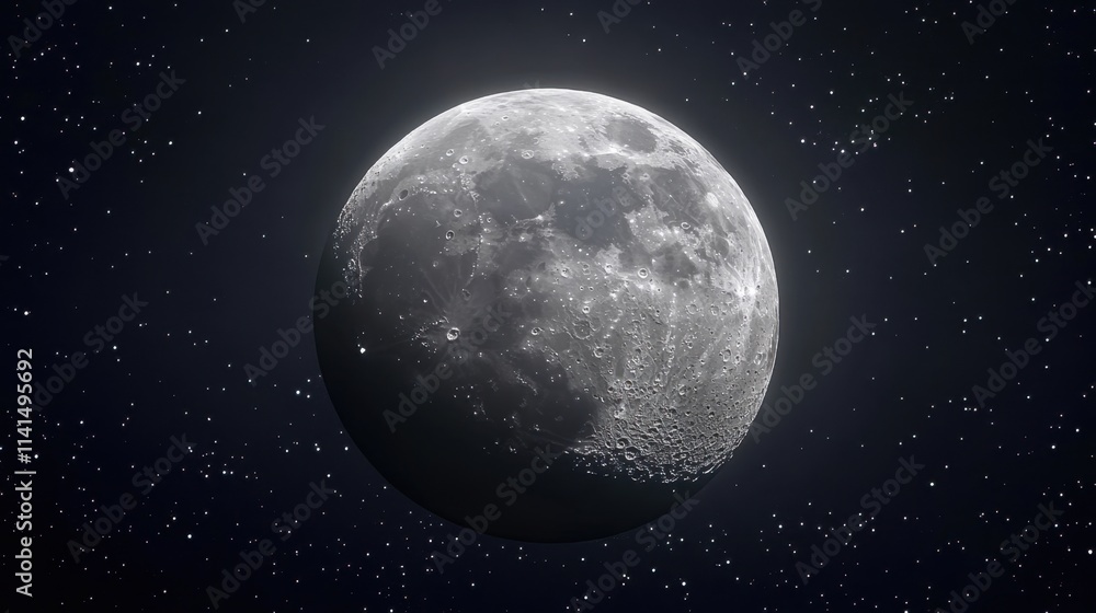 Stunning Close-Up View of the Moon Surrounded by Twinkling Stars at Night Stunning Close-Up View of the Moon Surrounded by Twinkling Stars at Night