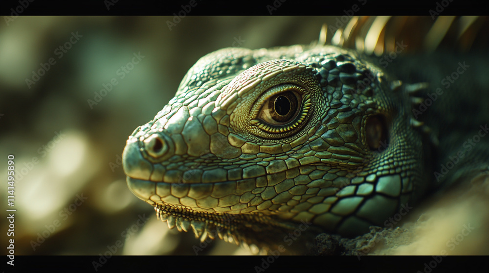 Detailed close-up of a lizard highlighting colorful scales in natural habitat Detailed close-up of a lizard highlighting colorful scales in natural habitat