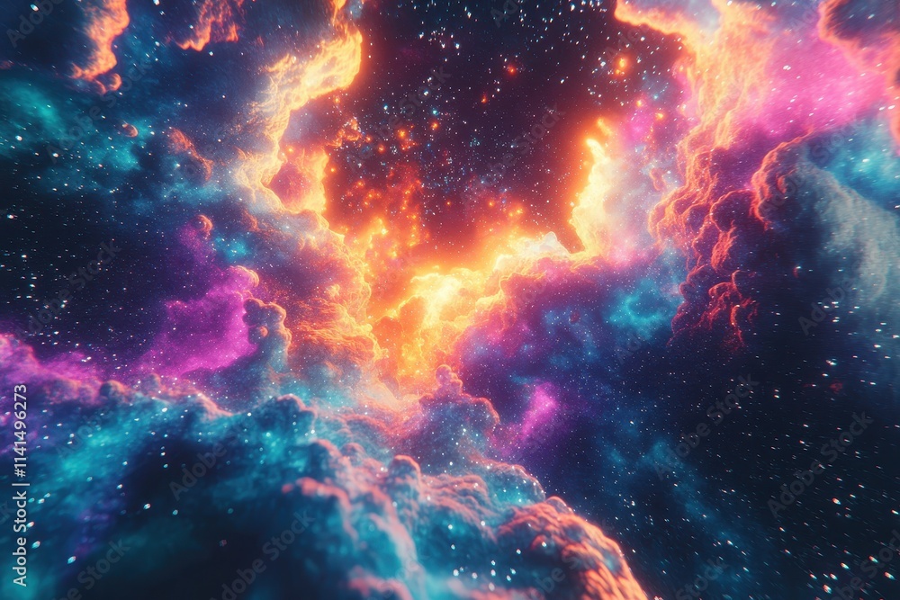 Naklejka premium Vivid Nebula Cosmic Cloudscape Stellar Dust