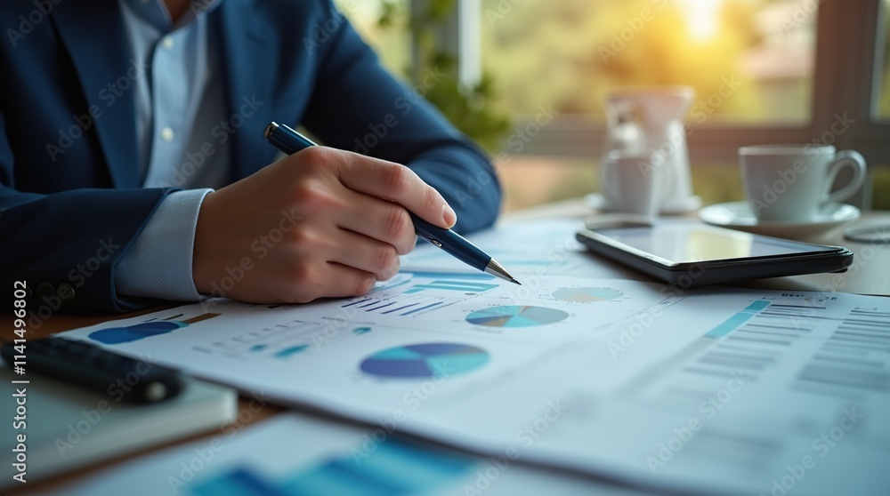 Businessman Analyzing Financial Data for Investment Growth Goals Businessman Analyzing Financial Data for Investment Growth Goals