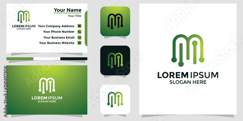 letter M design logo and branding card