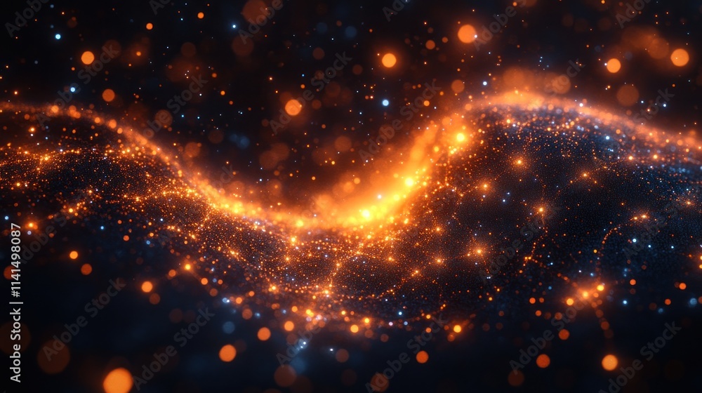 Glowing orange and blue particles, dark background. Glowing orange and blue particles, dark background.