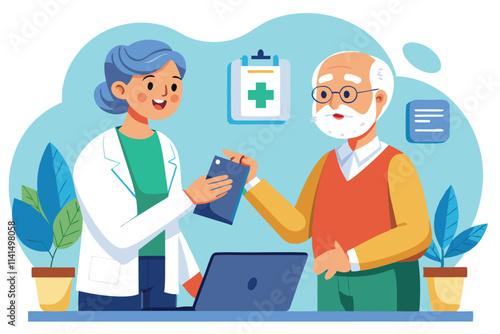 An elderly patient pays the doctor after a medical consultation in a cozy office environment, elderly patient paying a doctor for out-of-pocket medical expenses,