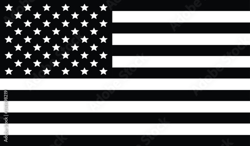 The iconic american flag in black and white, representing the United States of America with stars and stripes