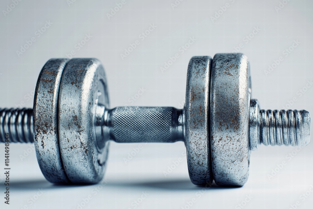 Naklejka premium Rusty Dumbbell on Blue Background for Fitness and Workout Concepts