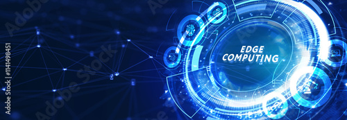 Edge computing modern IT technology on virtual screen. Business, technology, internet and networking concept. 3d illustration