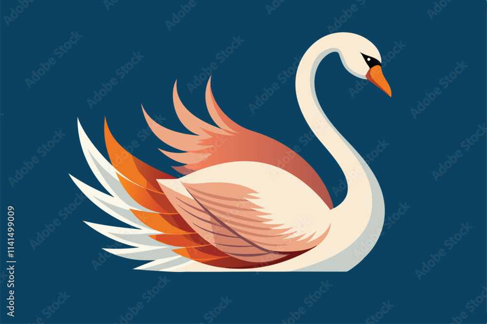 Fototapeta premium A graceful swan moves smoothly through calm waters, displaying its elegant form, Elegant swan Customizable Flat Illustration