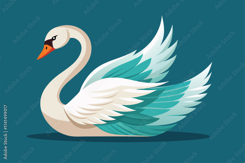 A beautiful swan elegantly swims in placid waters under soft morning light, Elegant swan Customizable Flat Illustration A beautiful swan elegantly swims in placid waters under soft morning light, Elegant swan Customizable Flat Illustration