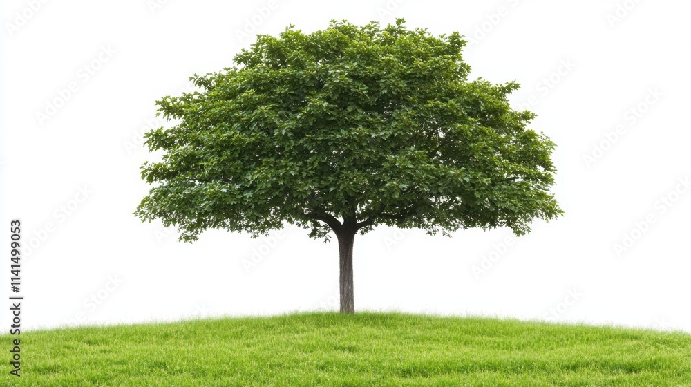 Lush Green Tree with Full Foliage on a Hilltop Surrounded by Grass Lush Green Tree with Full Foliage on a Hilltop Surrounded by Grass