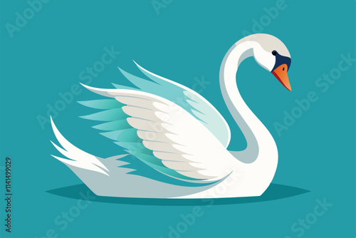 A graceful swan floats serenely on calm waters, showcasing its stunning plumage and elegance, Elegant swan Customizable Semi Flat Illustration